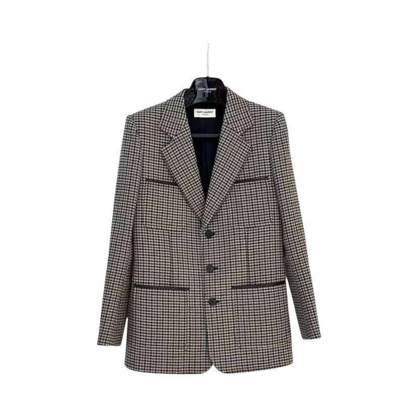 Saint Laurent Four Pocket Houndstooth Blazer Black Wool Very good condition - Front View