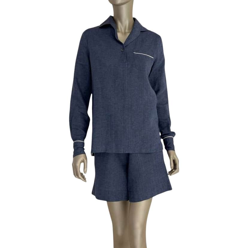 Loro Piana Shirt Shorts Set Blue Linen Very good condition - Front View