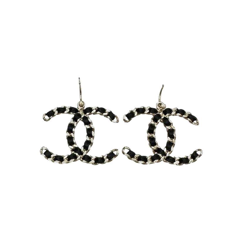 Chanel Braided Ribbon CC Logo Dangling Black Very good condition - Front View