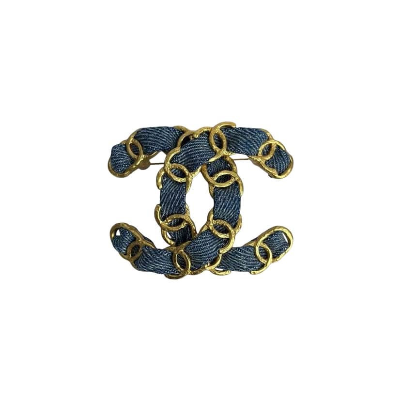 Chanel CC Chain Detail Brooch Gold Denim Good condition - Front View