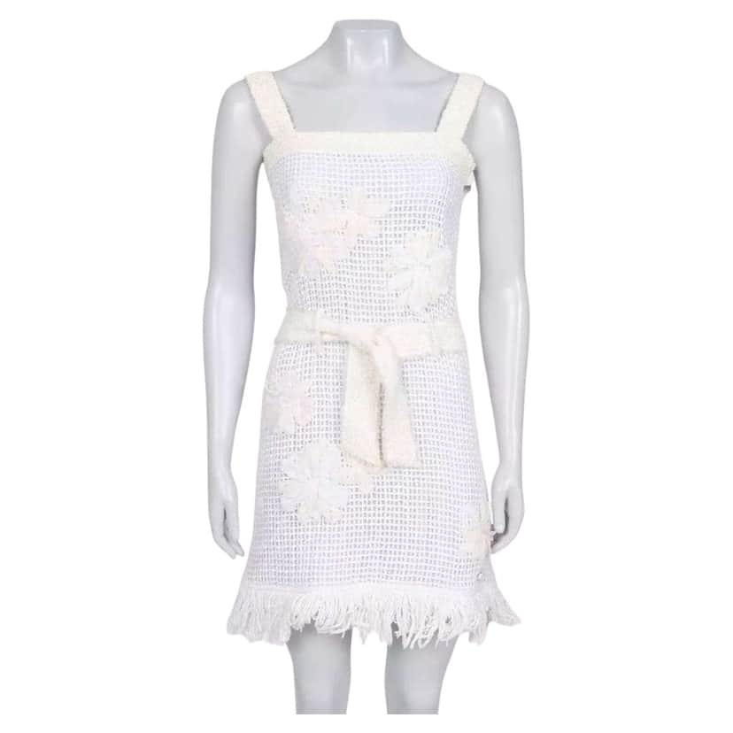 Chanel Knit Fringe Dress White Cotton Very good condition - Front View