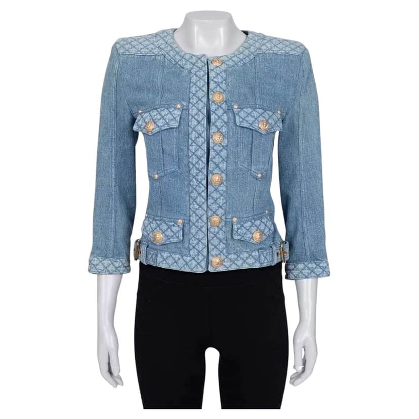 Balmain Jacket with Hardware Blue Cotton Very good condition - Front View