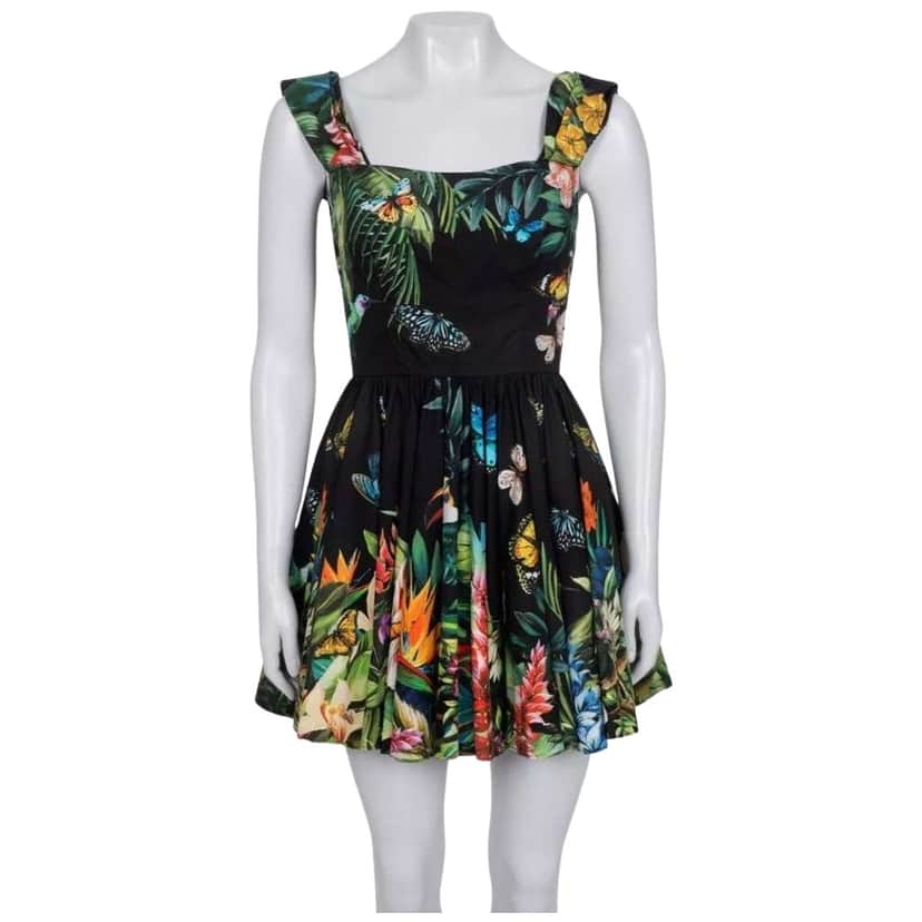 Dolce & Gabbana Bright Print Mini Dress Black Cotton Very good condition - Front View