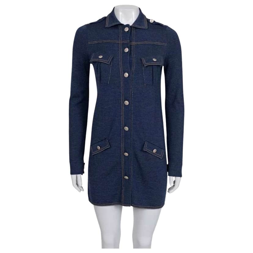 Chanel Dress Blue Silk Very good condition - Front View