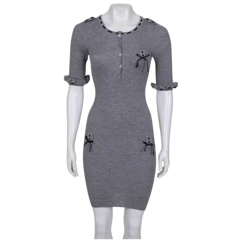 Dior Christian Fitted Blend Dress | Grey Silk Very good condition - Front View