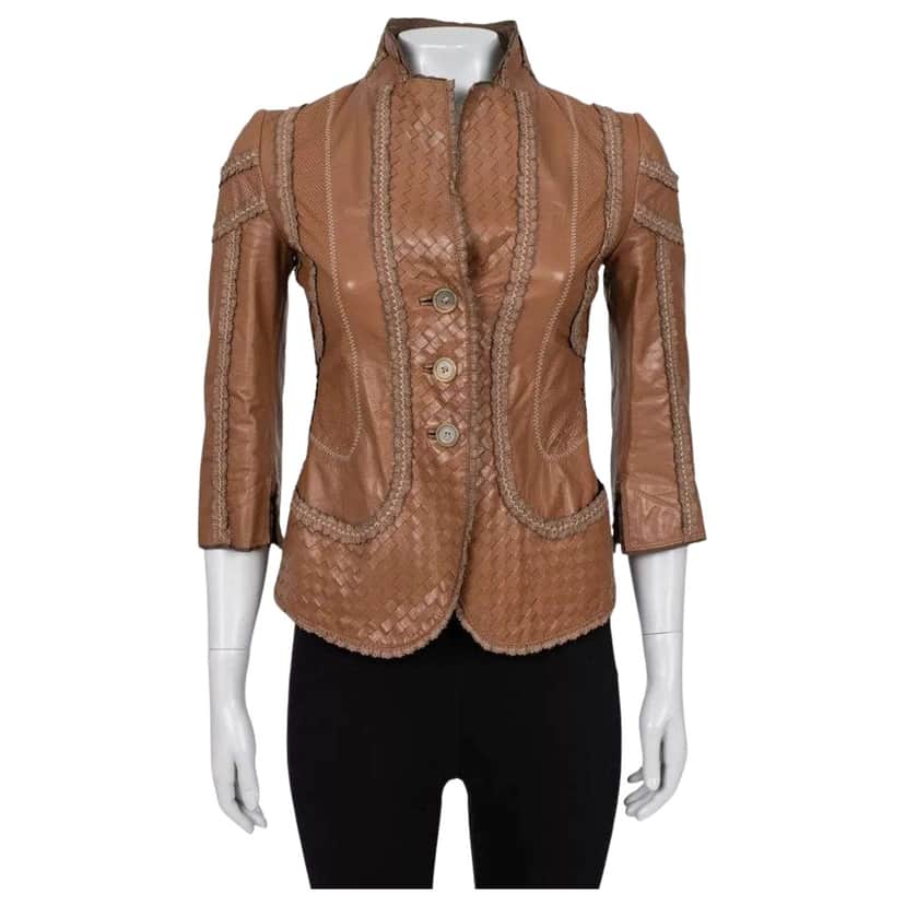 Bottega Veneta Jacket Brown Leather Very good condition - Front View