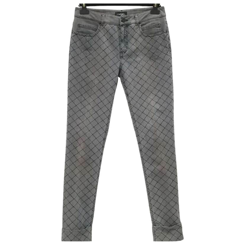 Chanel Quilted Skinny Jeans Black Cotton Very good condition - Front View