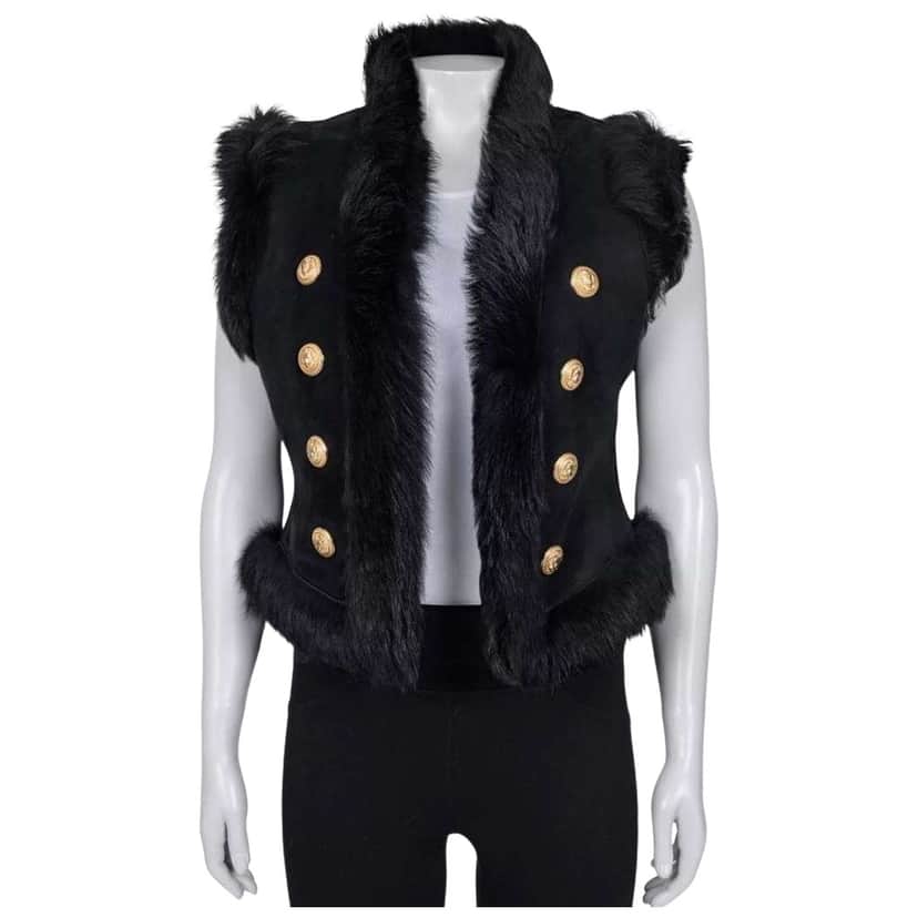 Balmain Lambskin Vest Black Leather Very good condition - Front View