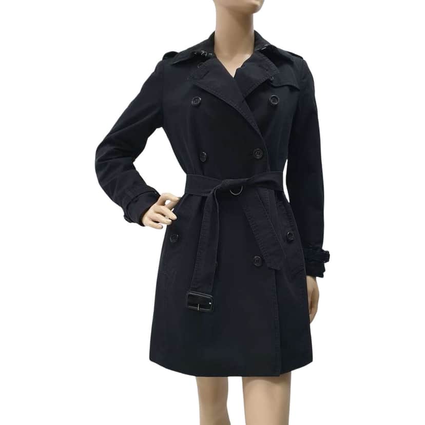 Burberry Double Breasted Trench Coat Black Cotton Very good condition - Front View