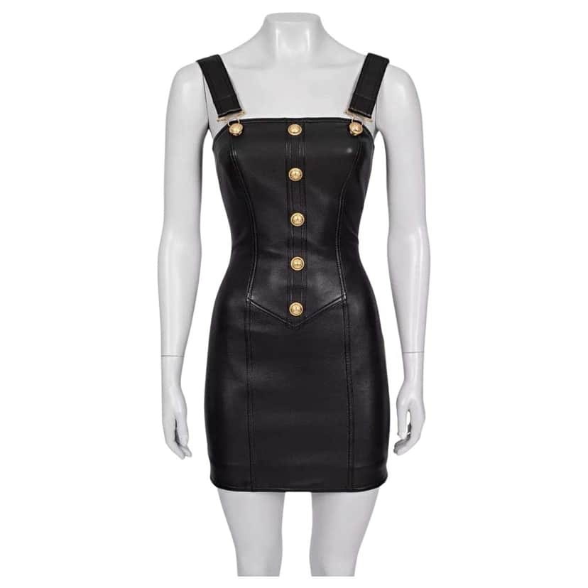 Balmain Lambskin Mini Dress Black Leather Very good condition - Front View