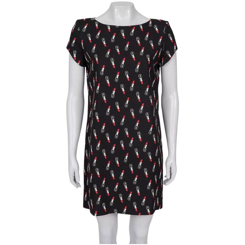 Saint Laurent Lipstick Print Dress Black Silk Very good condition - Front View