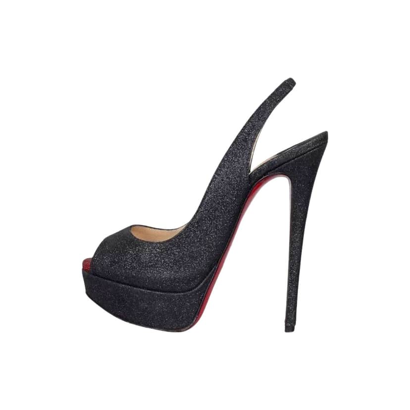 Christian Louboutin Glitter Sandals Black Leather Very good condition - Front View