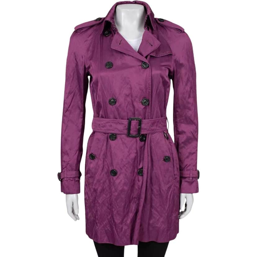 Burberry Double Breasted Trench Coat Purple Cotton Very good condition - Front View