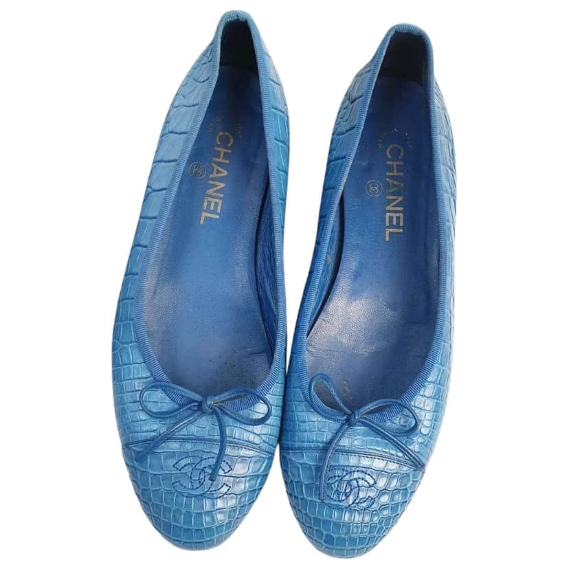 Chanel Alligator CC Ballerina Flats Blue Leather Good condition - Front View