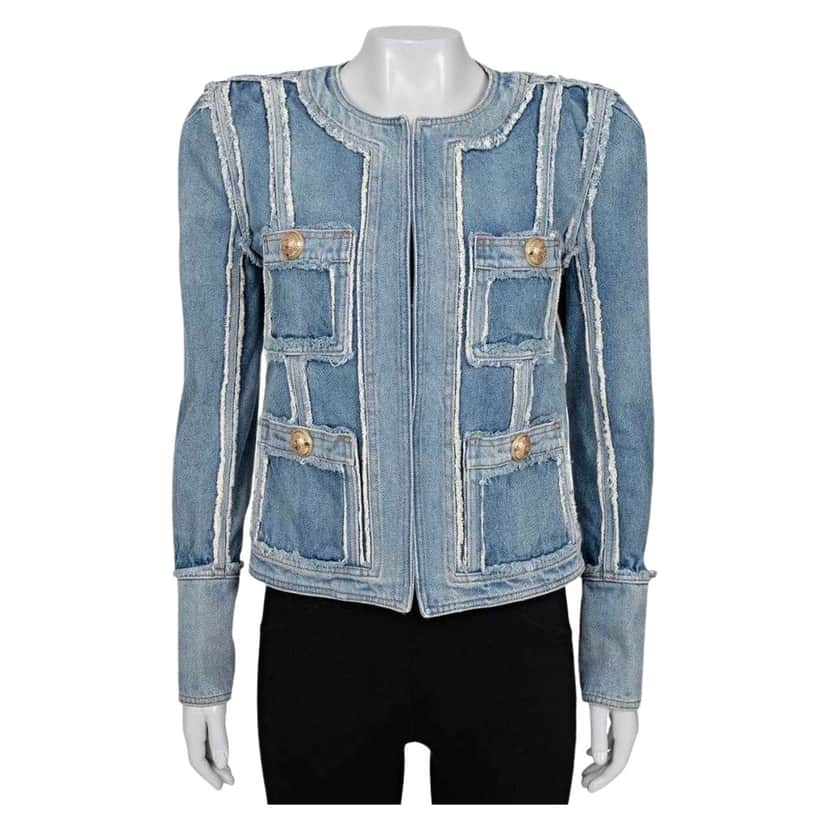 Balmain Raw Edge Jacket Blue Cotton Very good condition - Front View