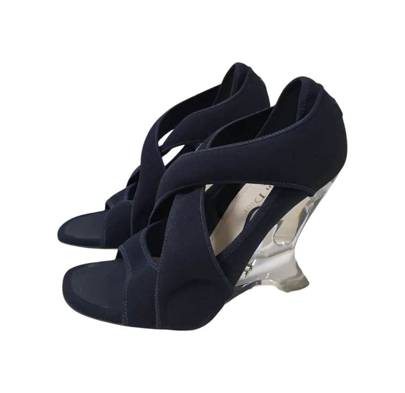 Dior Christian Neoprene Strappy Sandals Black Leather Very good condition - Front View