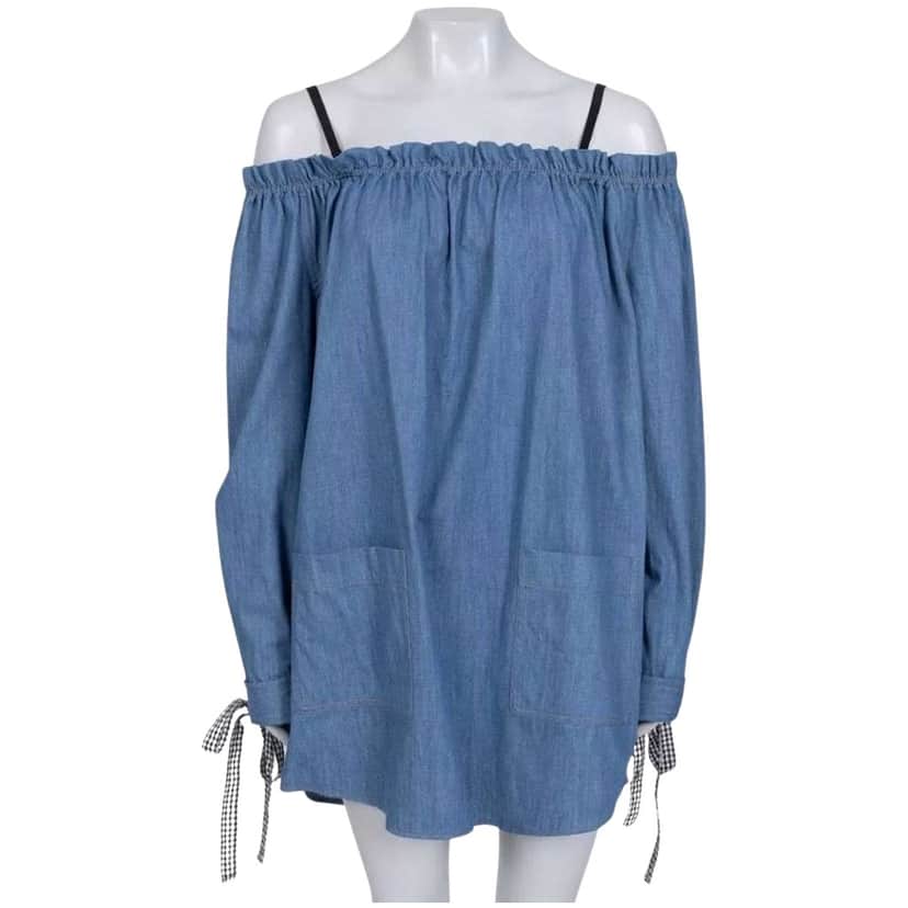 Miu Miu Loose Fit Button Back Dress Blue Cotton Very good condition - Front View