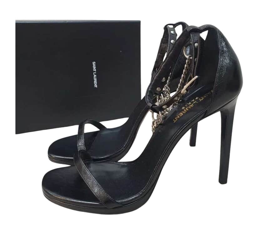 Saint Laurent Heeled Sandals Black Leather Very good condition - Front View