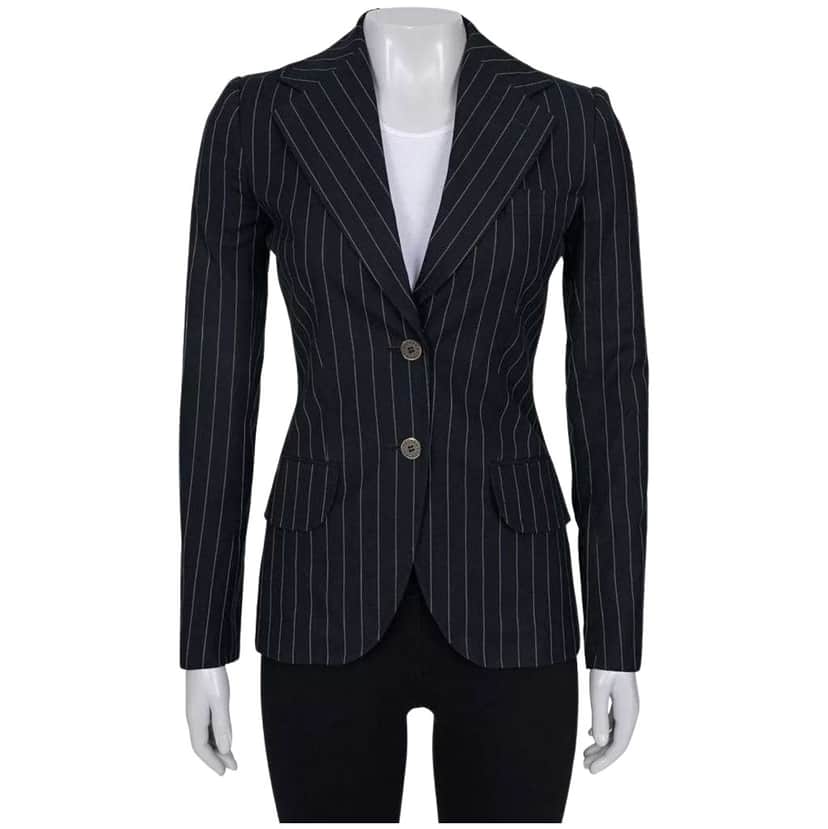 Dolce & Gabbana Pinstripe Fitted Blazer Navy Cotton Very good condition - Front View