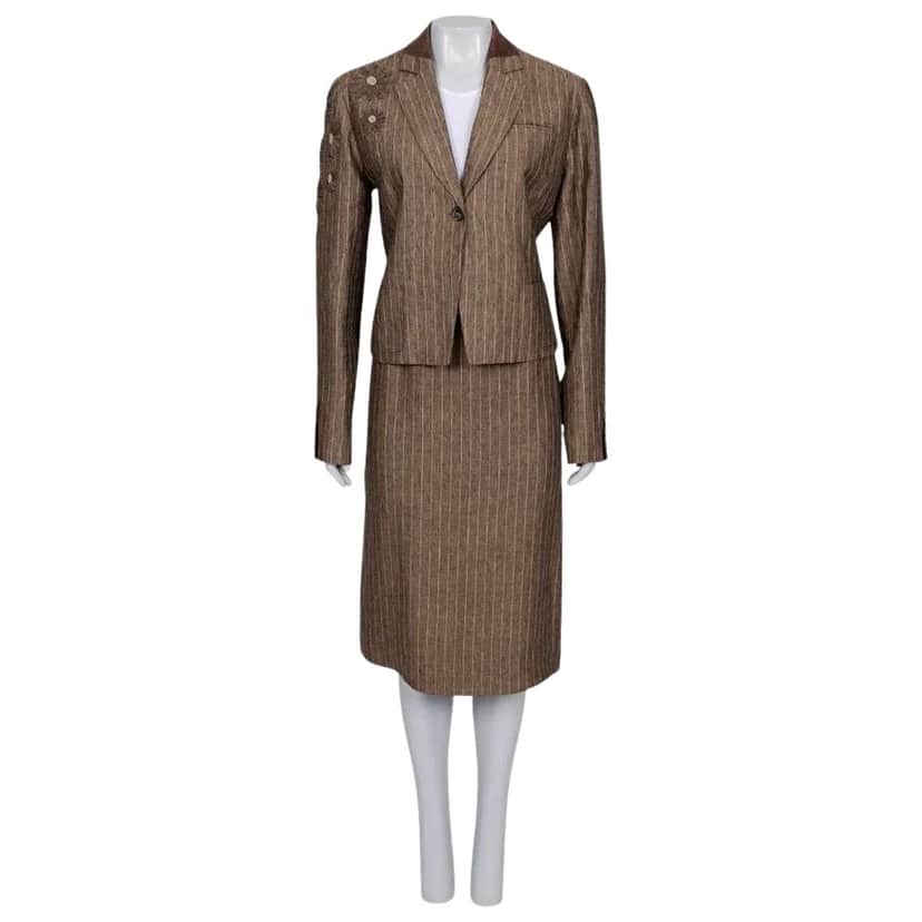 Dior Christian Suit Jacket Skirt Brown Leather Very good condition - Front View