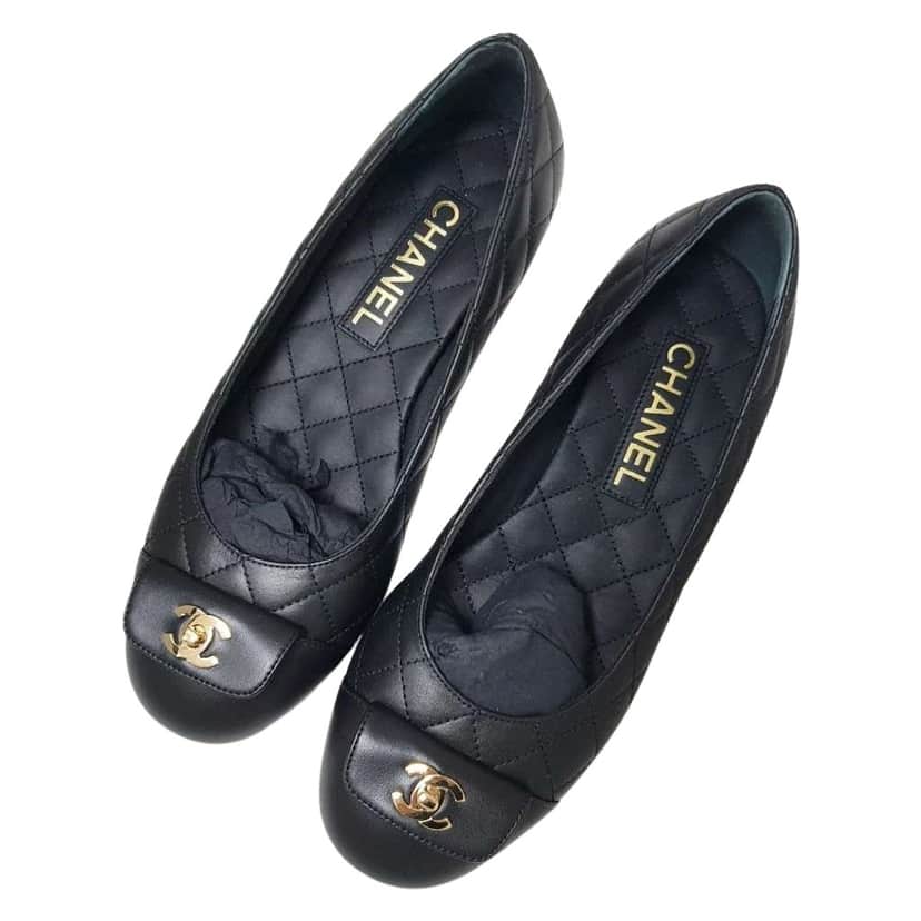 Chanel Ballet Flats Black Leather Never worn - Front View