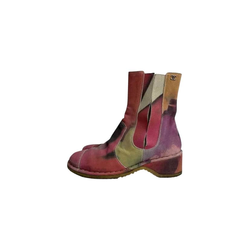 Chanel Tie Dye Effect Boots Black Leather Very good condition - Front View