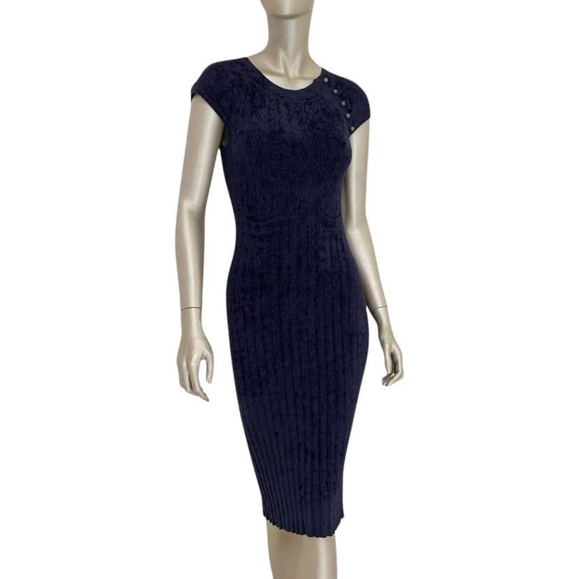 Chanel Anthracite Viscose Shanghai Knit Dress Grey Very good condition - Front View