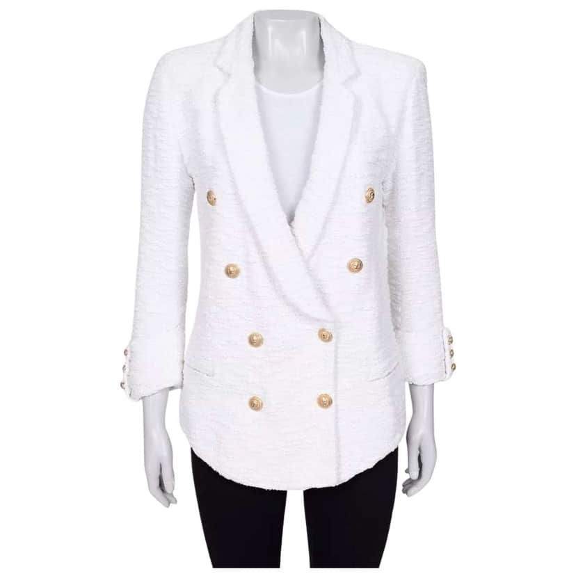 Balmain Double Breasted Jacket White Cotton Very good condition - Front View