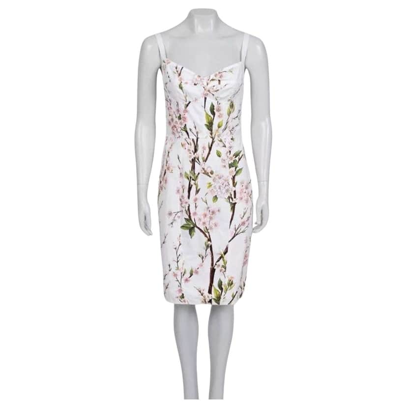 Dolce & Gabbana Floral Print Mini Dress White Cotton Very good condition - Front View