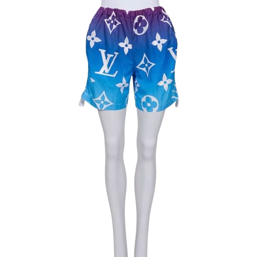 Louis Vuitton Monogram Shorts Blue Silk Very good condition - Front View
