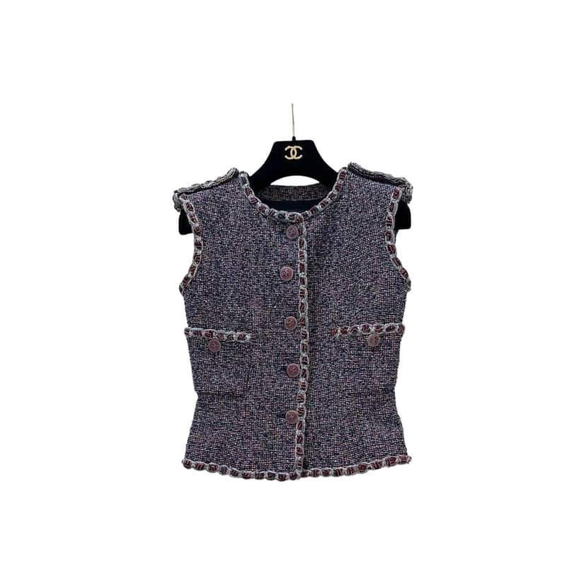 Chanel 2016 Spring Vest Black Tweed Very good condition - Front View