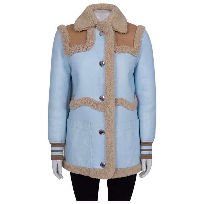Burberry Sheepskin Coat Blue Leather Very good condition - Front View