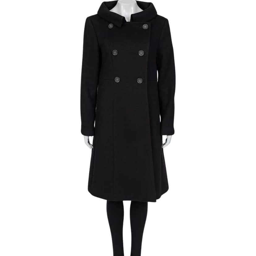 Chanel WooCC Logo Buttons Coat Black Silk Very good condition - Front View