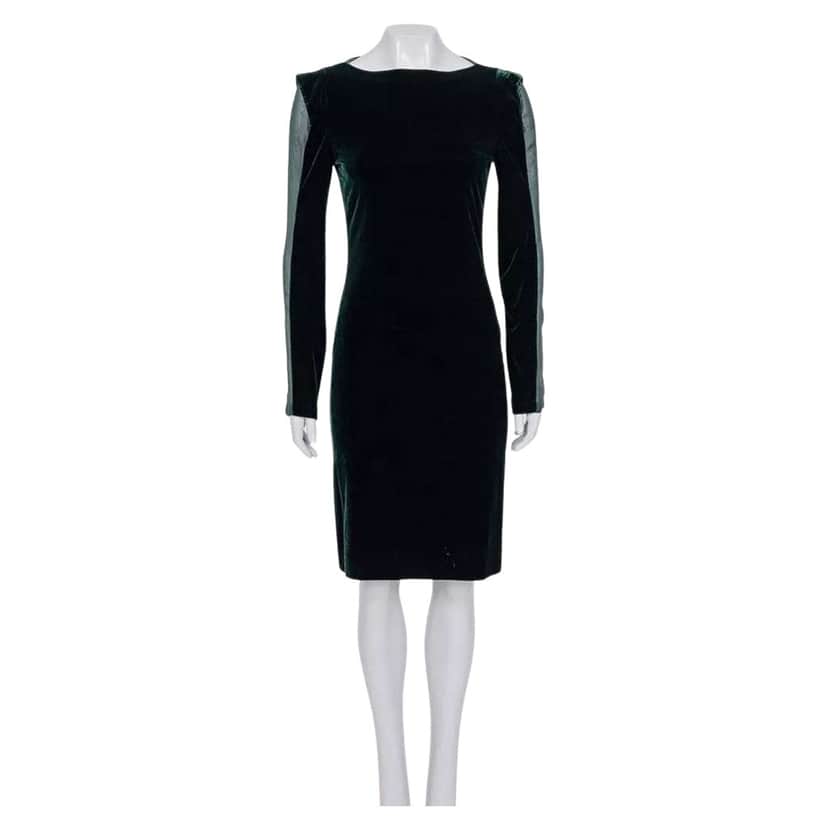 Jean Paul Gaultier Sheer Insert Dress Green Silk Very good condition - Front View