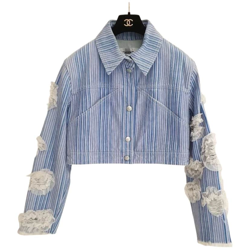 Chanel 2018 Striped Jacket Black Denim Very good condition - Front View