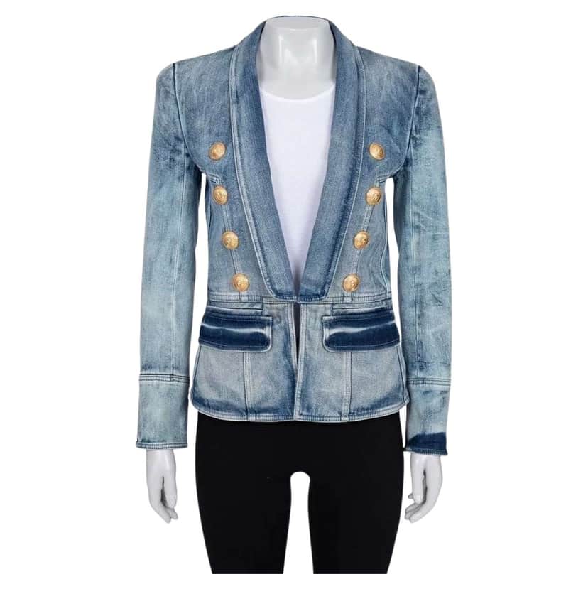 Balmain Double Breasted Jacket Blue Cotton Very good condition - Front View