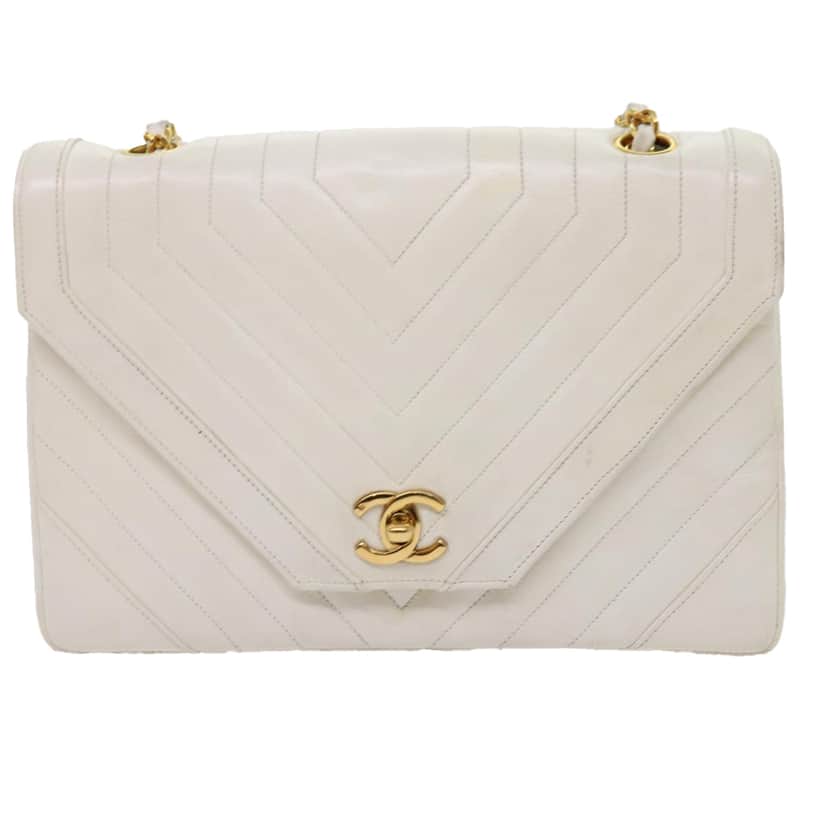 Chanel Timeless/classique White Leather Good condition - Front View
