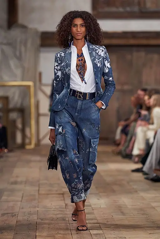 Ralph Lauren Spring 2024 and baggy trousers cuffed at the ankle.