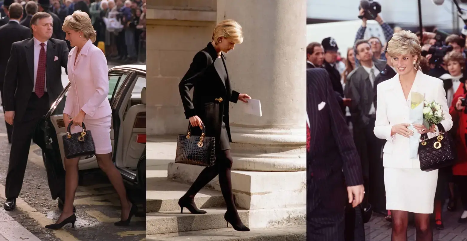 Princess Diana caught on by paparazzi on several occasions and seen frequently accompanied by the Lady Dior bag.