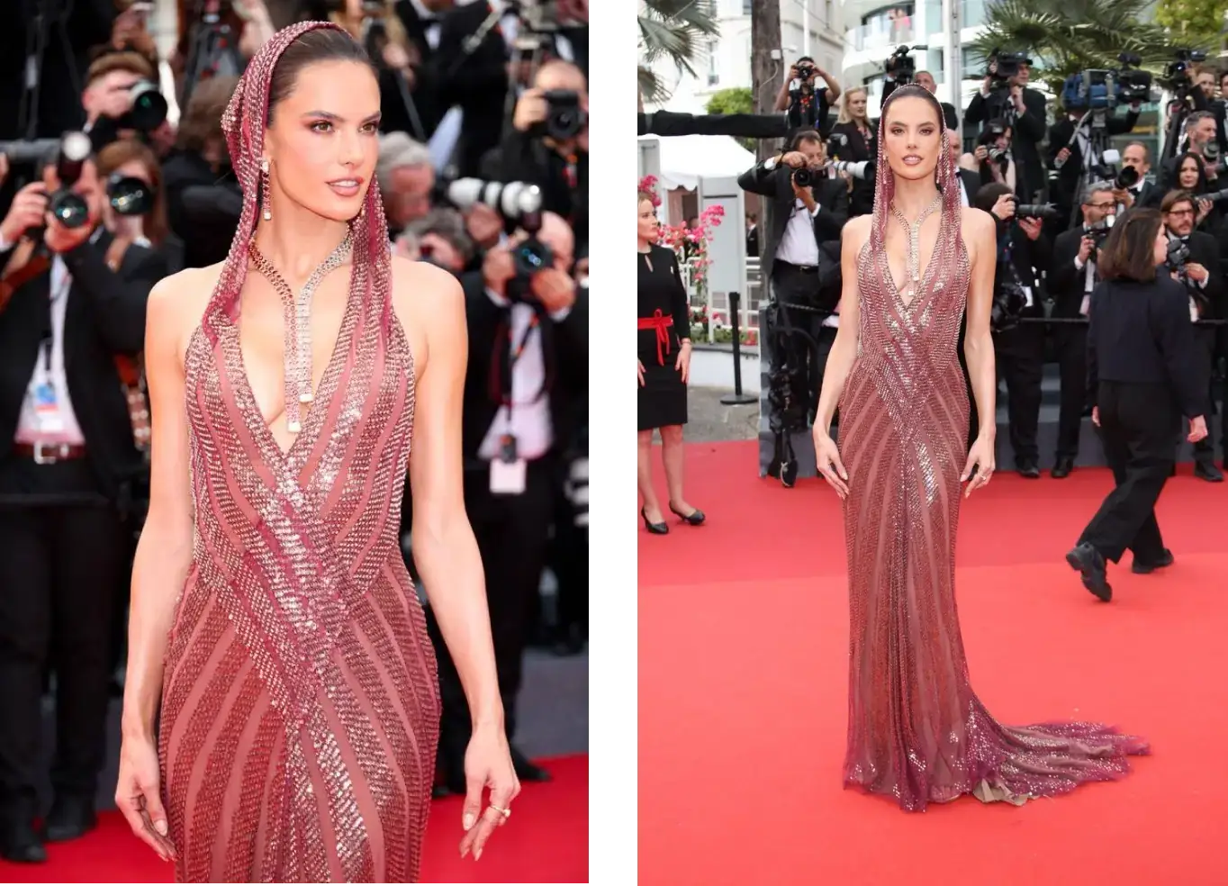 Alessandra Ambrosio, dressed by Elie Saab, attends the “Jeanne du Barry” Screening & opening ceremony red carpet at the 76th annual Cannes film festival at Palais des Festivals on May 16, 2023 in Cannes, France. 