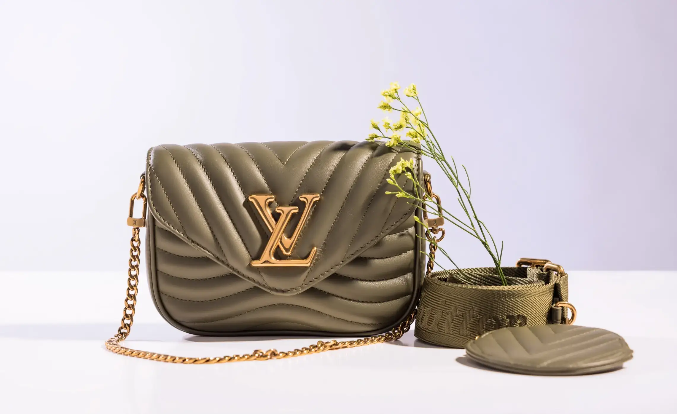 A Louis Vuitton Olive Quilted Leather New Wave Multi Pochette Bag