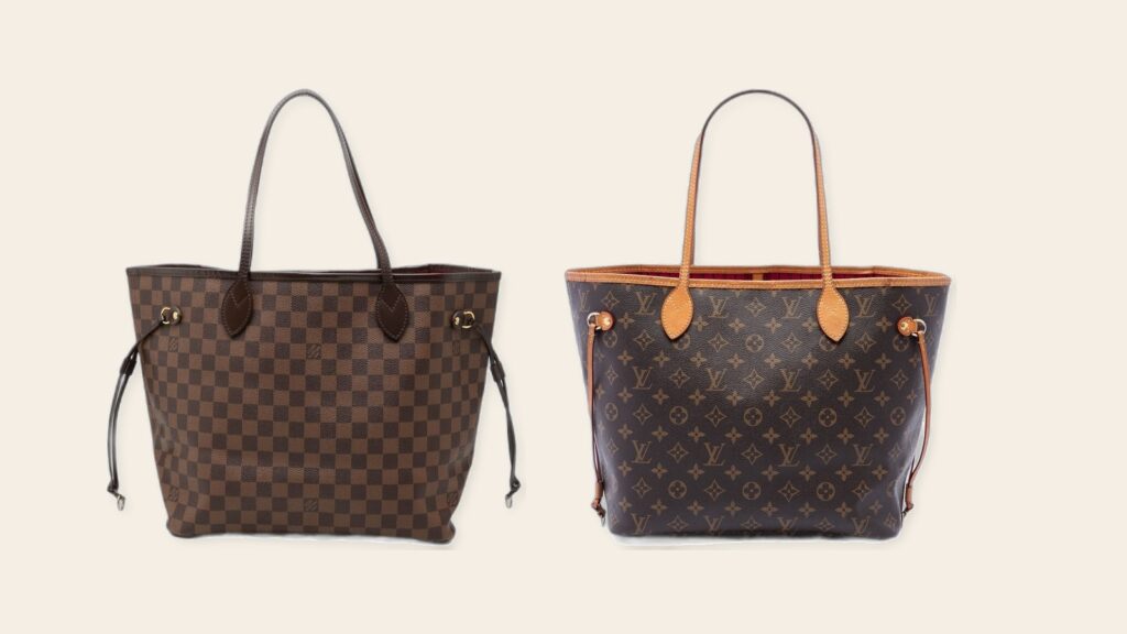 Authentic Louis Vuitton Neverfull bags in Damier Ebene and Monogram canvas