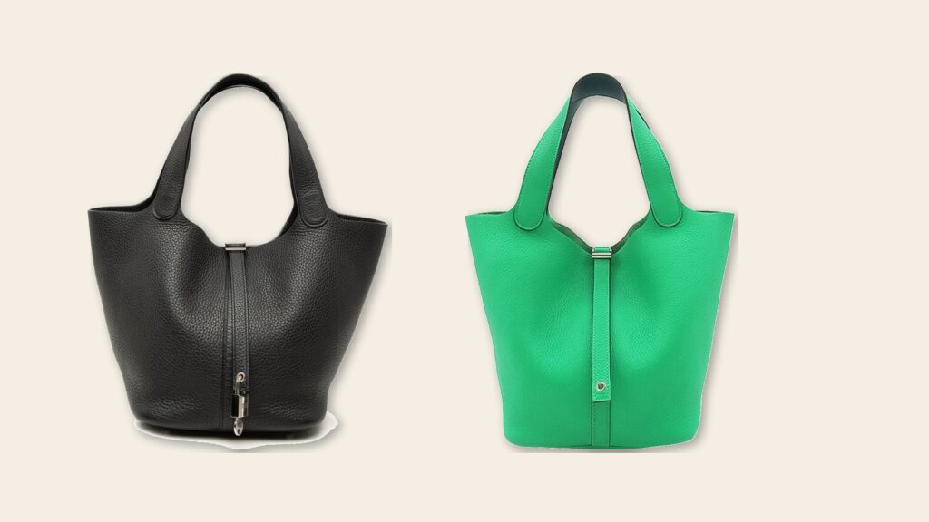 Black and green pre-owned Hermès Picotin Lock bags at Libas Collective