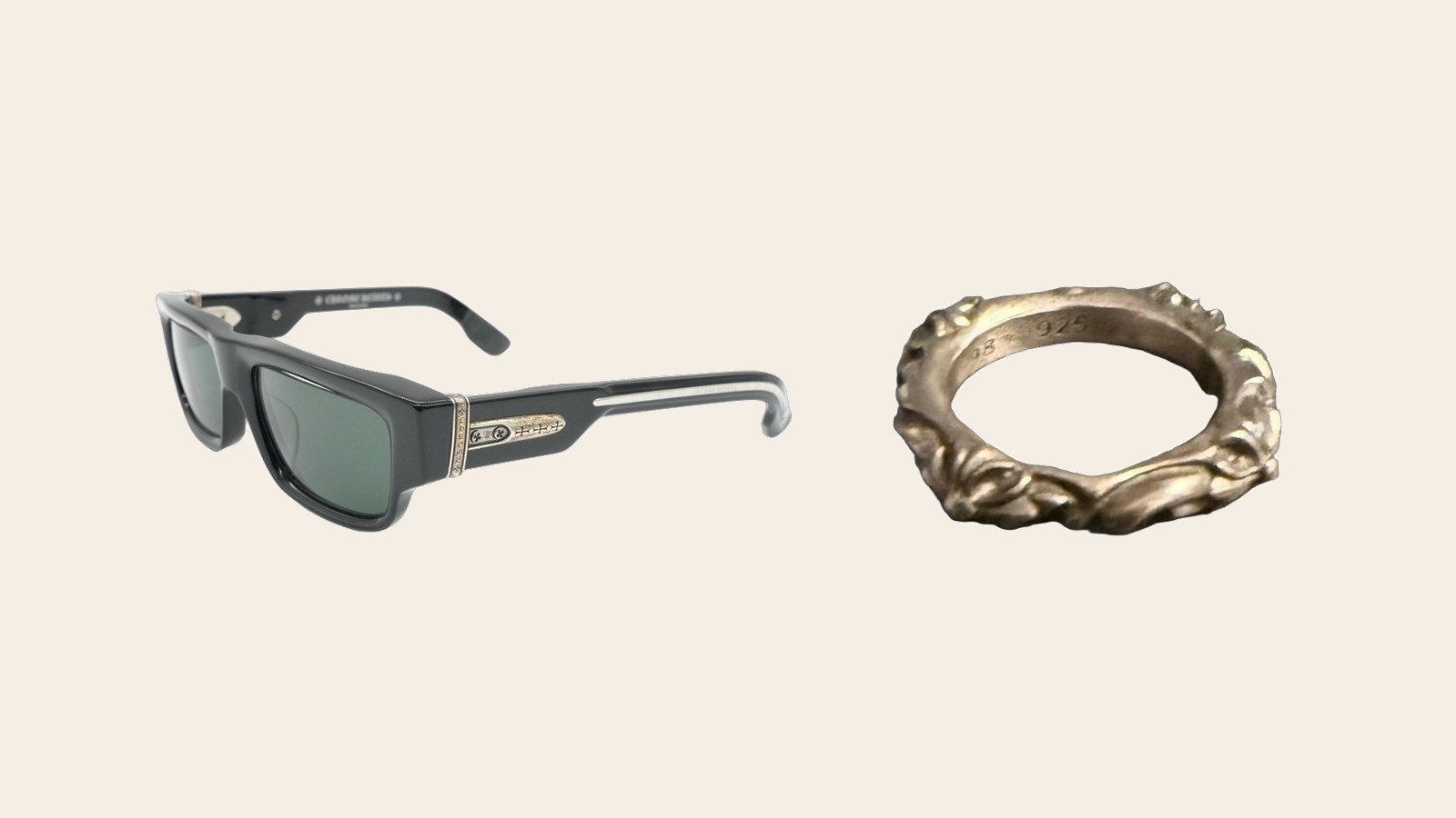 Pre-owned Chrome Hearts sunglasses and a .925 sterling silver cross ring