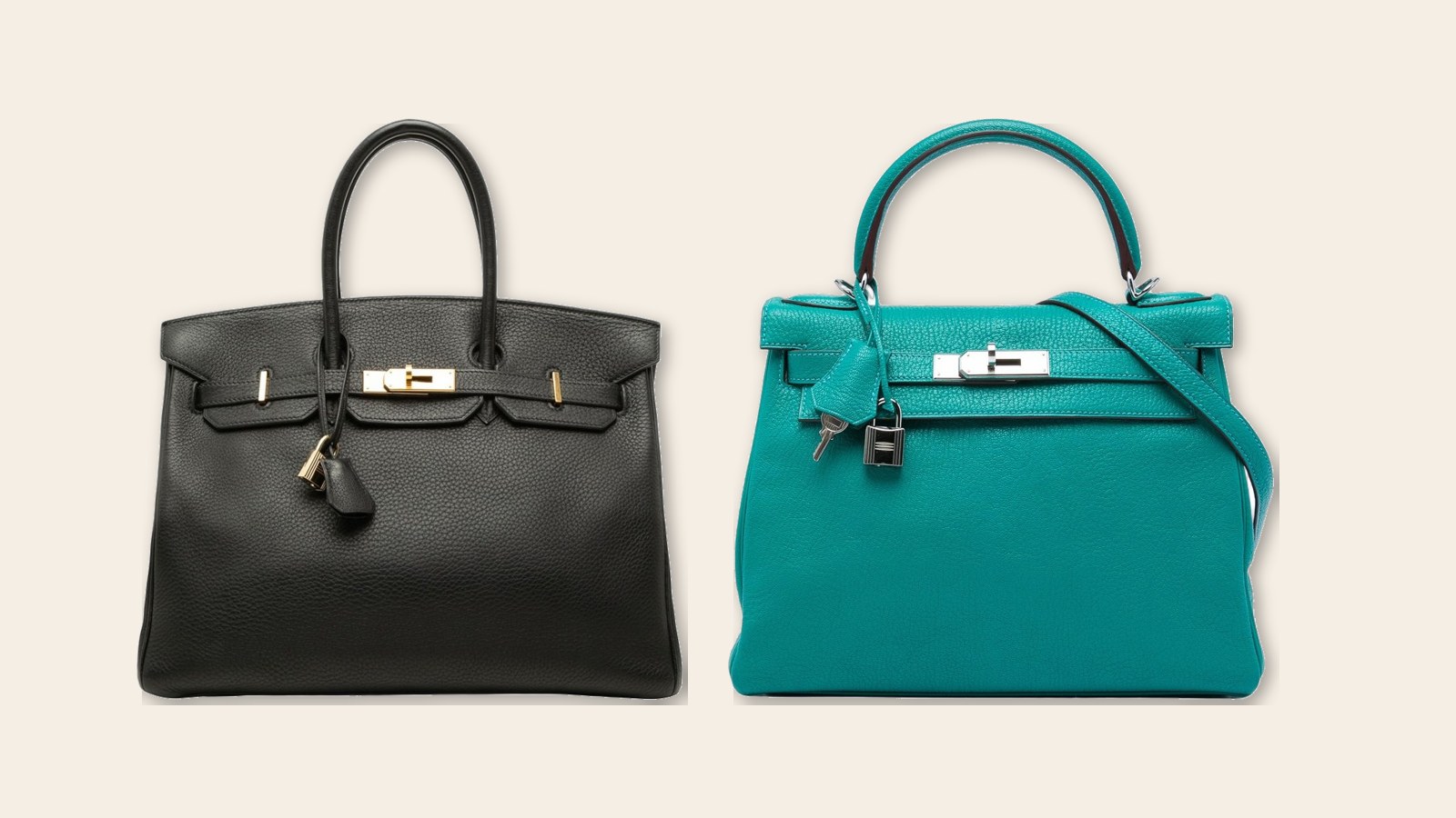 Pre-owned Hermès Birkin 35 in black Togo and Kelly 28 in blue Clémence, two of the most listed Hermès bag names on Libas Collective